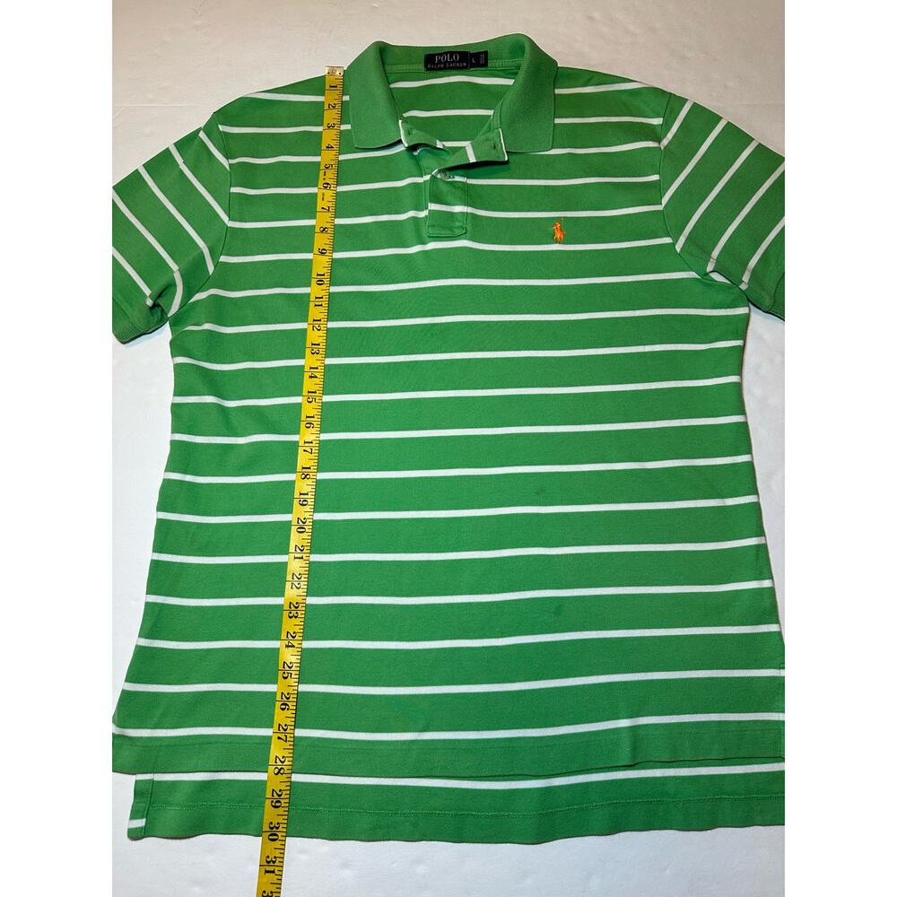 Ralph Lauren Polo Shirt Men’s Large Blue Label Green White Stripes Pony Logo - Picture 2 of 6